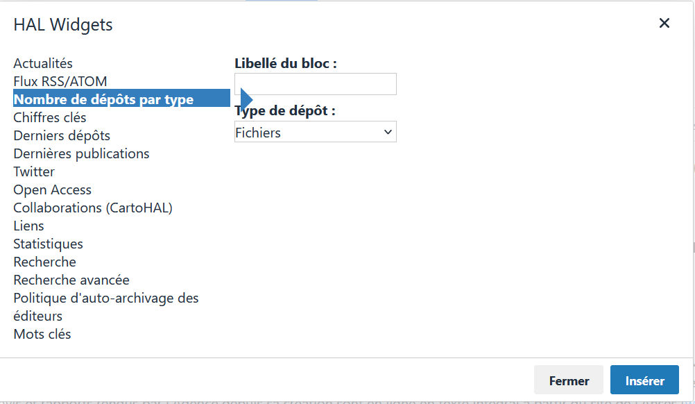 Widget Dépôt : éditeur