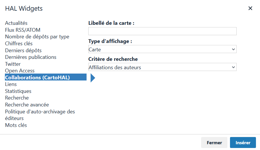 Widget Collaborations : éditeur : vue d'ensemble