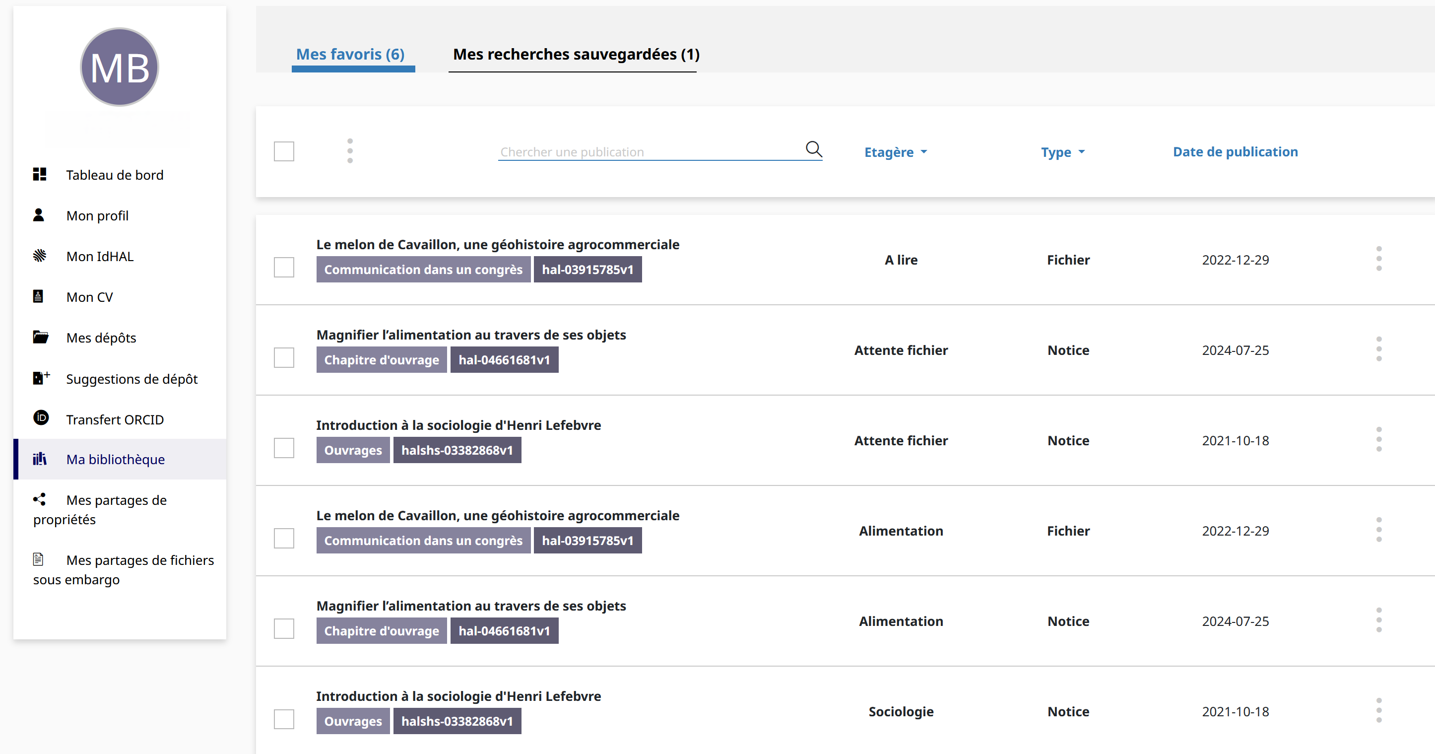 Mes publications enregistrées