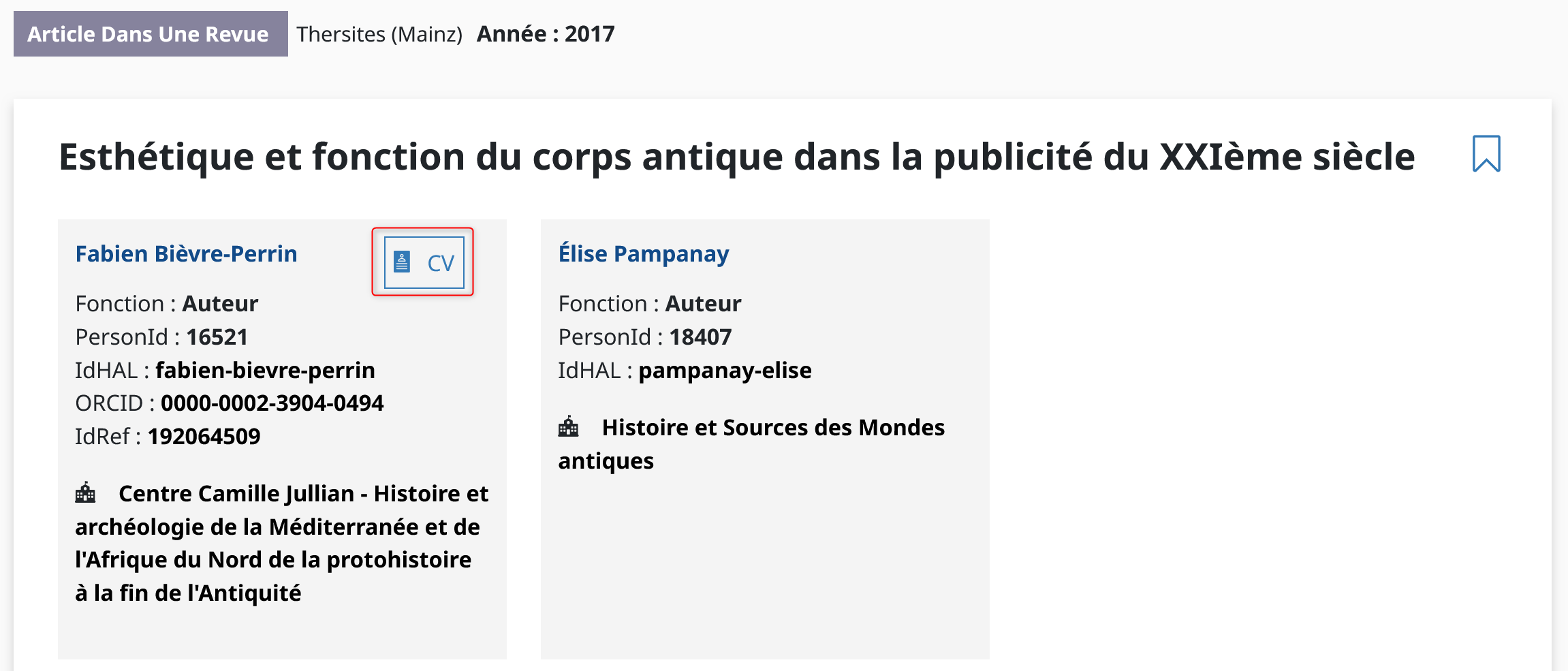 Lien vers le CV d'un auteur depuis un dépôt