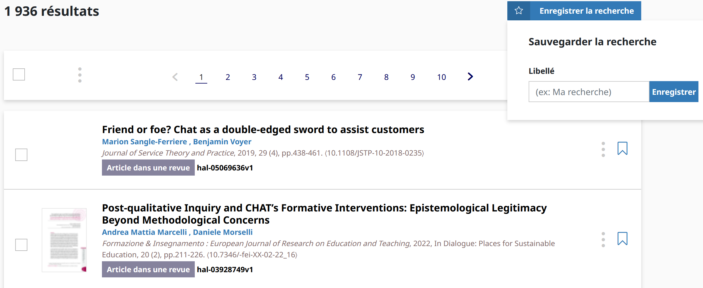 Sauvegarder sa recherche