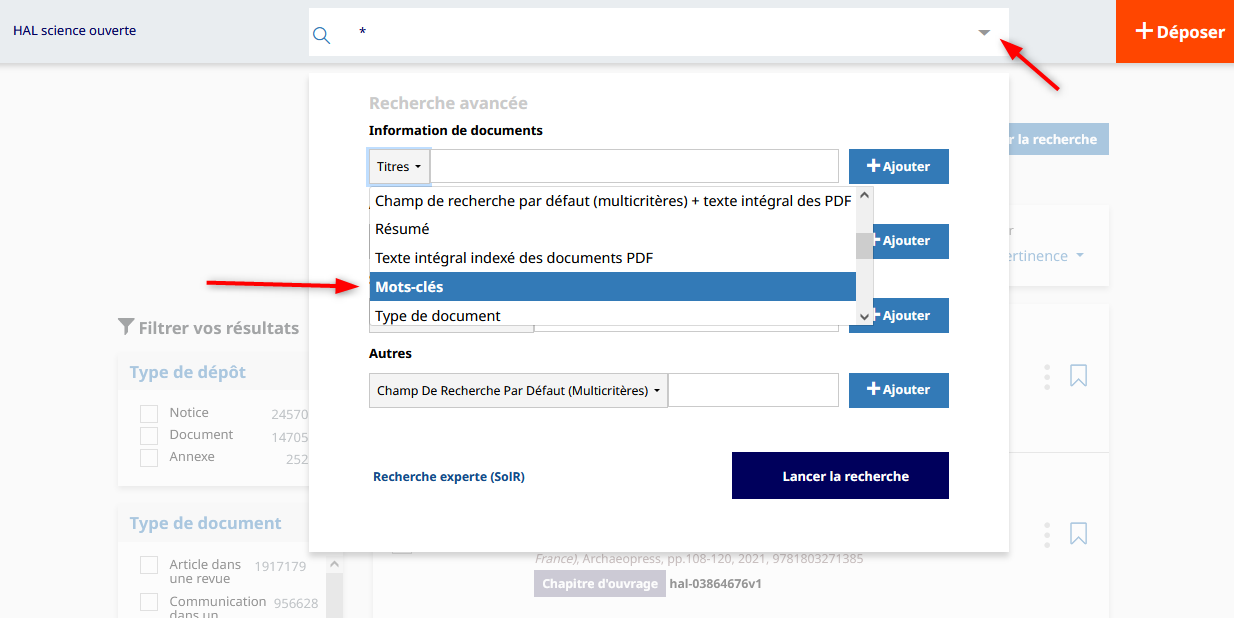 recherche avancée par mots clés