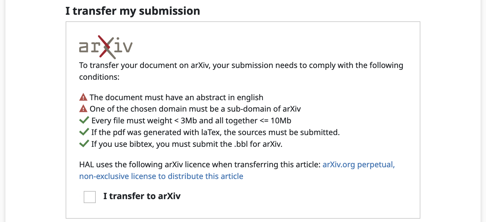 arXiv transfer