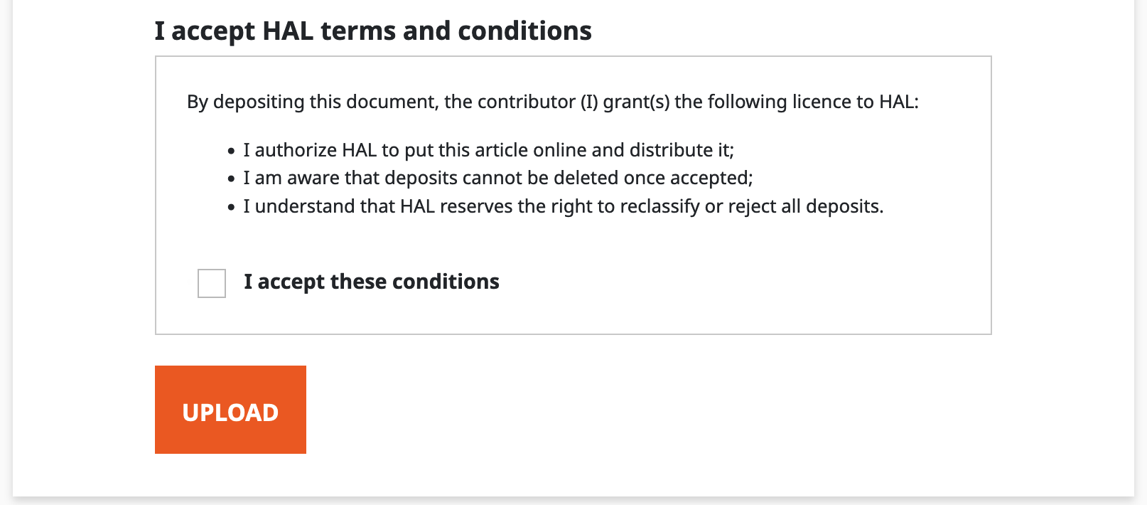HAL terms and conditions
