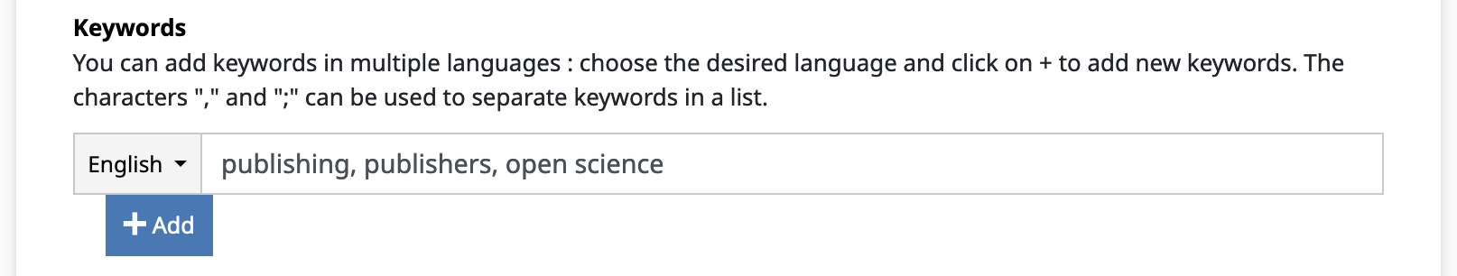 Adding a list of keywords separated by commas 